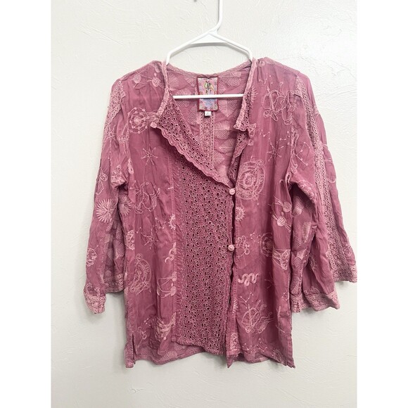 Johnny Was Violet Pine Cruise Eyelet Embroidered Jacket Boho Zodiac Lace Small - Picture 7 of 16